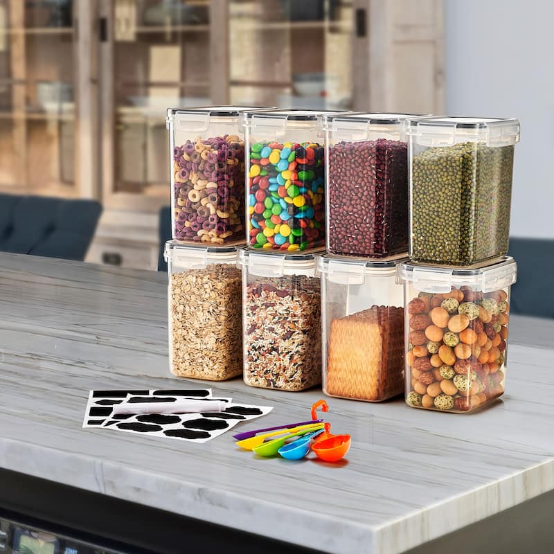 Sorbus Airtight Food Storage Containers with Locking Lids, Measuring Spoons & Labels -8 Pack (1.6L/54.10 Oz)