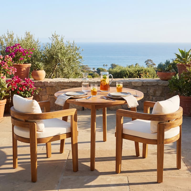 Christopher Knight Home - Acacia Wood Outdoor Patio Dining Chair Set with Cushions