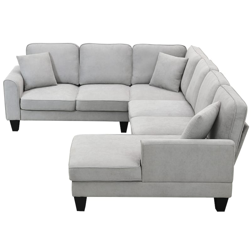 Grey 108" Modern U-Shaped 7-Seater Sofa Set with Pillows