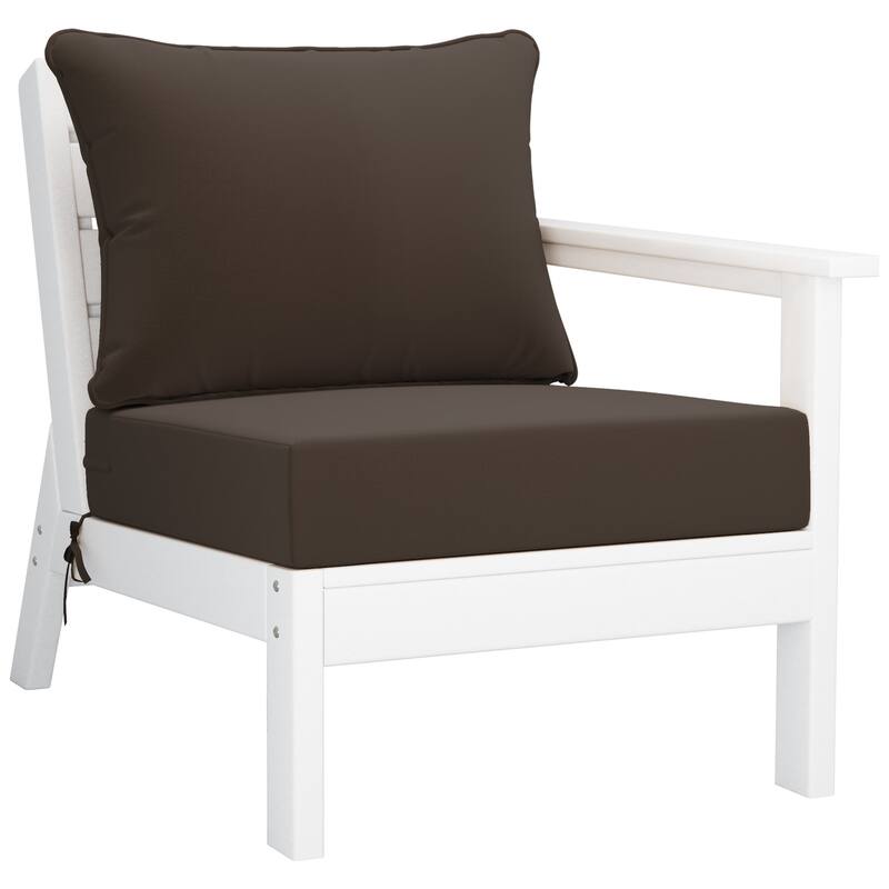 Birchwood All Weather HDPE Outdoor Patio Deep Seating White Right Arm Facing Chair With Cushions (1-Piece)