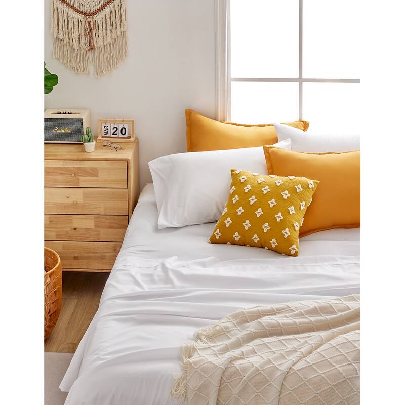 Sonive Eco-friendly Unifi Repreve Recycle Bedding Sheets set 4 Piece - White - King