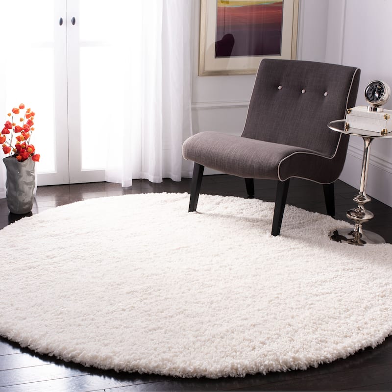 SAFAVIEH Fontana Shag Kimberlie Solid 2-inch Thick Rug - 6'7" Round - Ivory - Round