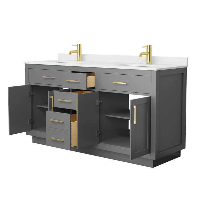 Beckett TK 66-inch Double Vanity, Single Hole Quartz Top