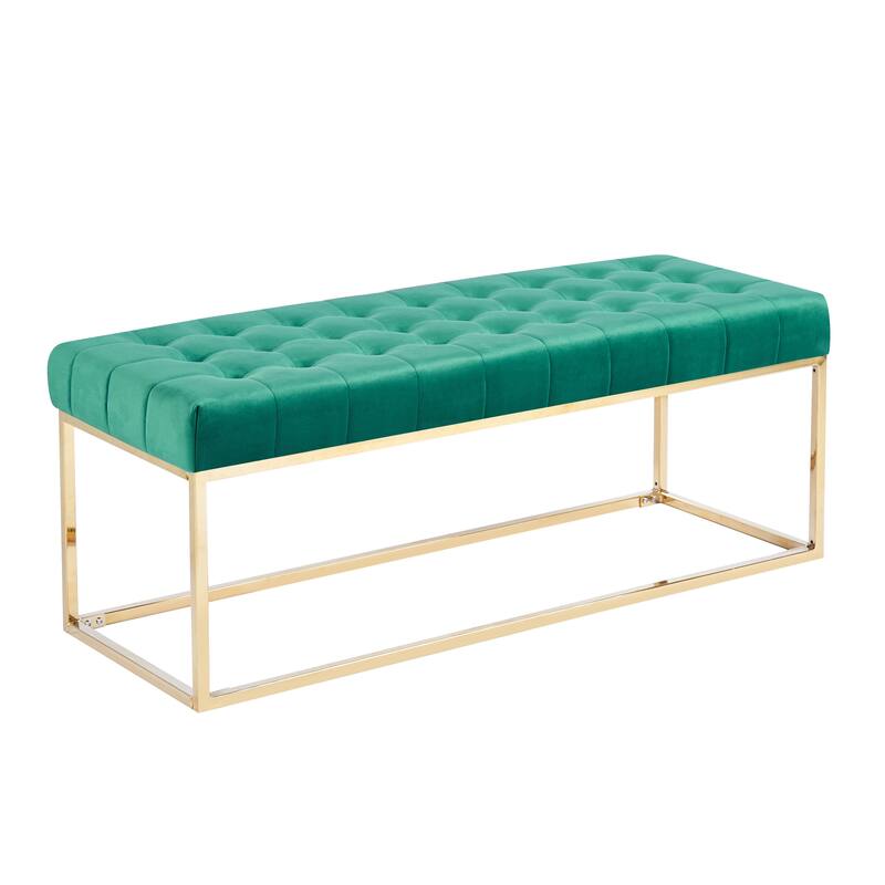 Porthos Home Wenn Tufted Velvet Bench with Gold Chrome Legs - Green