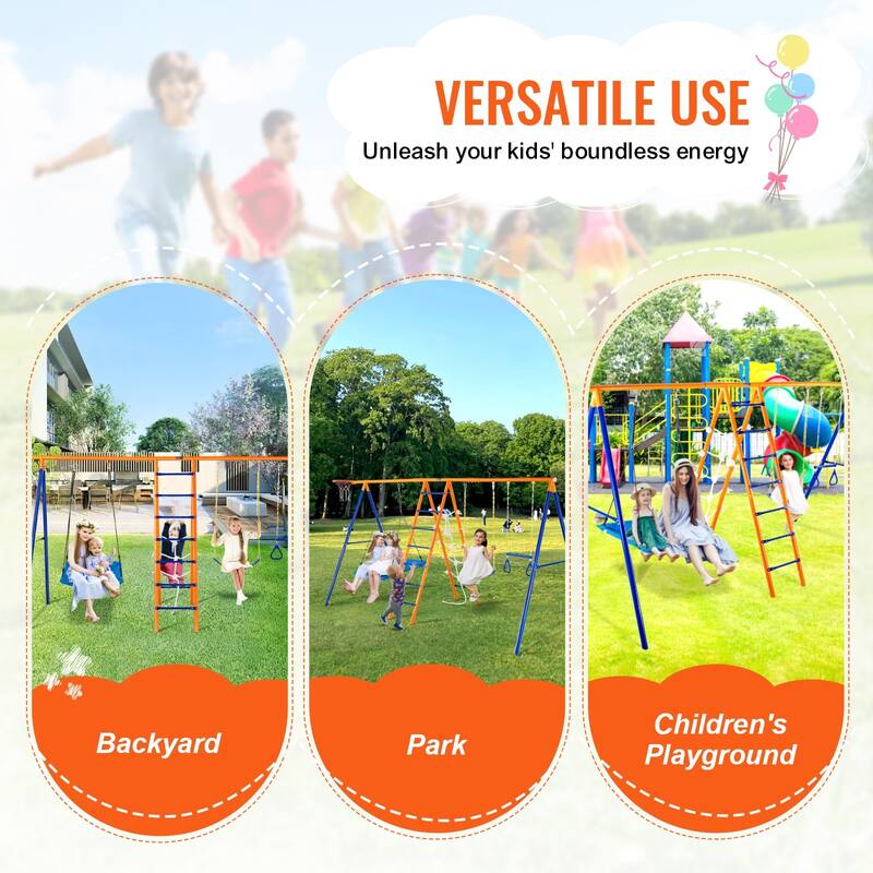 Swing Sets for Backyard 6 in 1 Swing Set 440lbs Capacity Metal Swingset