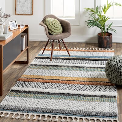 Livabliss Ipek Boho Stripe Plush Area Rug