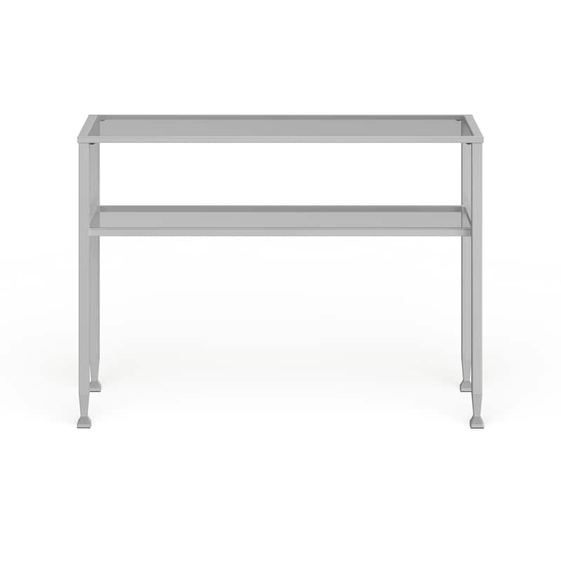 SEI Furniture Price Matte Gold Metal Console Table with Shelf and Tempered Glass