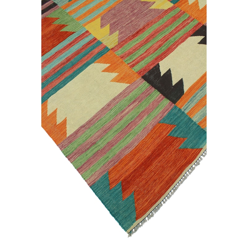 Modern Flatweave Orsen Green/Rust Rug - 5'5" x 8'2"