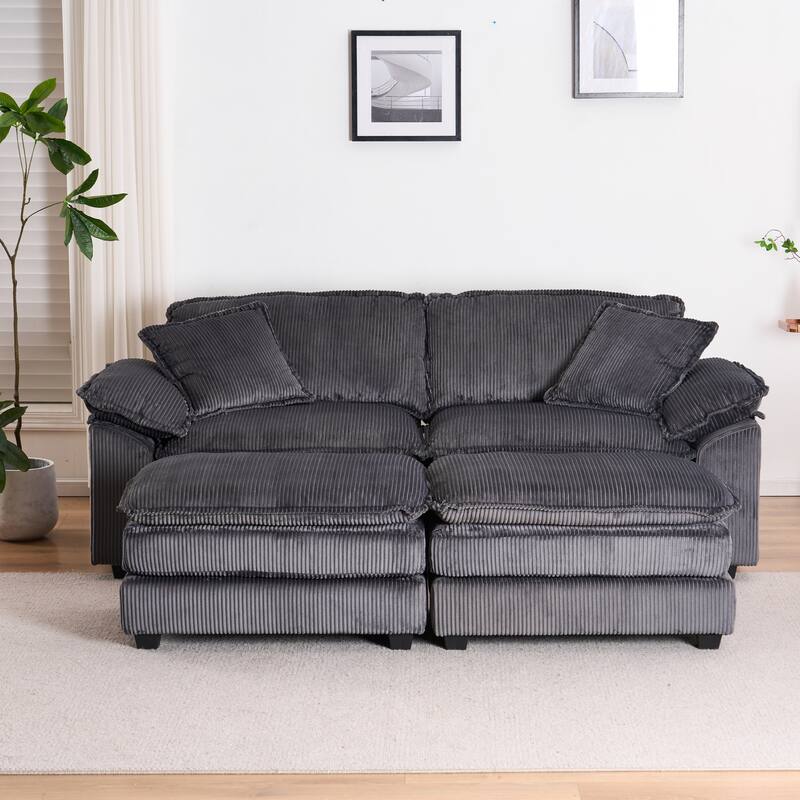 Corduroy Sleeper Sectional Sofa, Loveseat & Ottomans Chaise Lounge Set