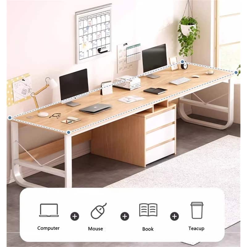 Modern Double Computer Desk with Perforated Line