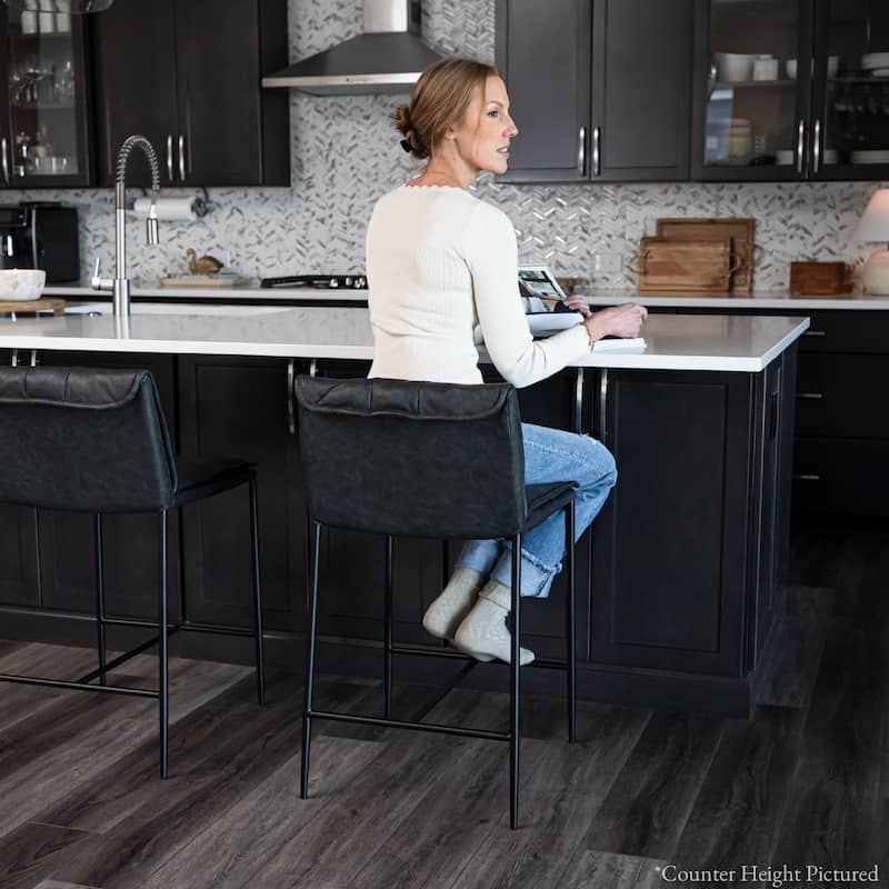 Maven Lane Gerard Bar Metal & Vegan Leather Kitchen Dining Stool