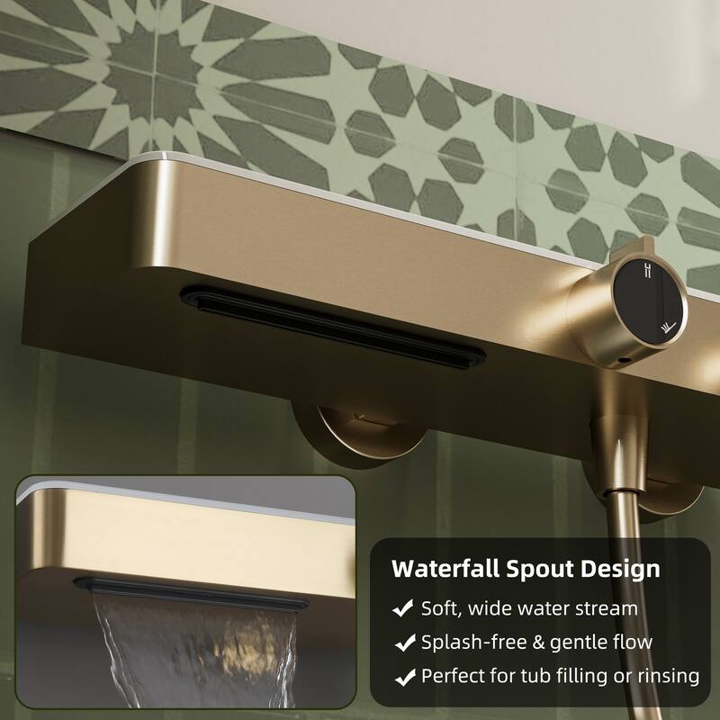 Modland 2-Function Wall Mount Shower System with 3-Mode Handheld Shower & Tub Filler Spout