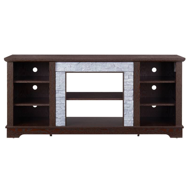 TV Media Console with Faux Stone Surround, 58" Wide Stand for 65" TVs, Open Storage and Cable Management