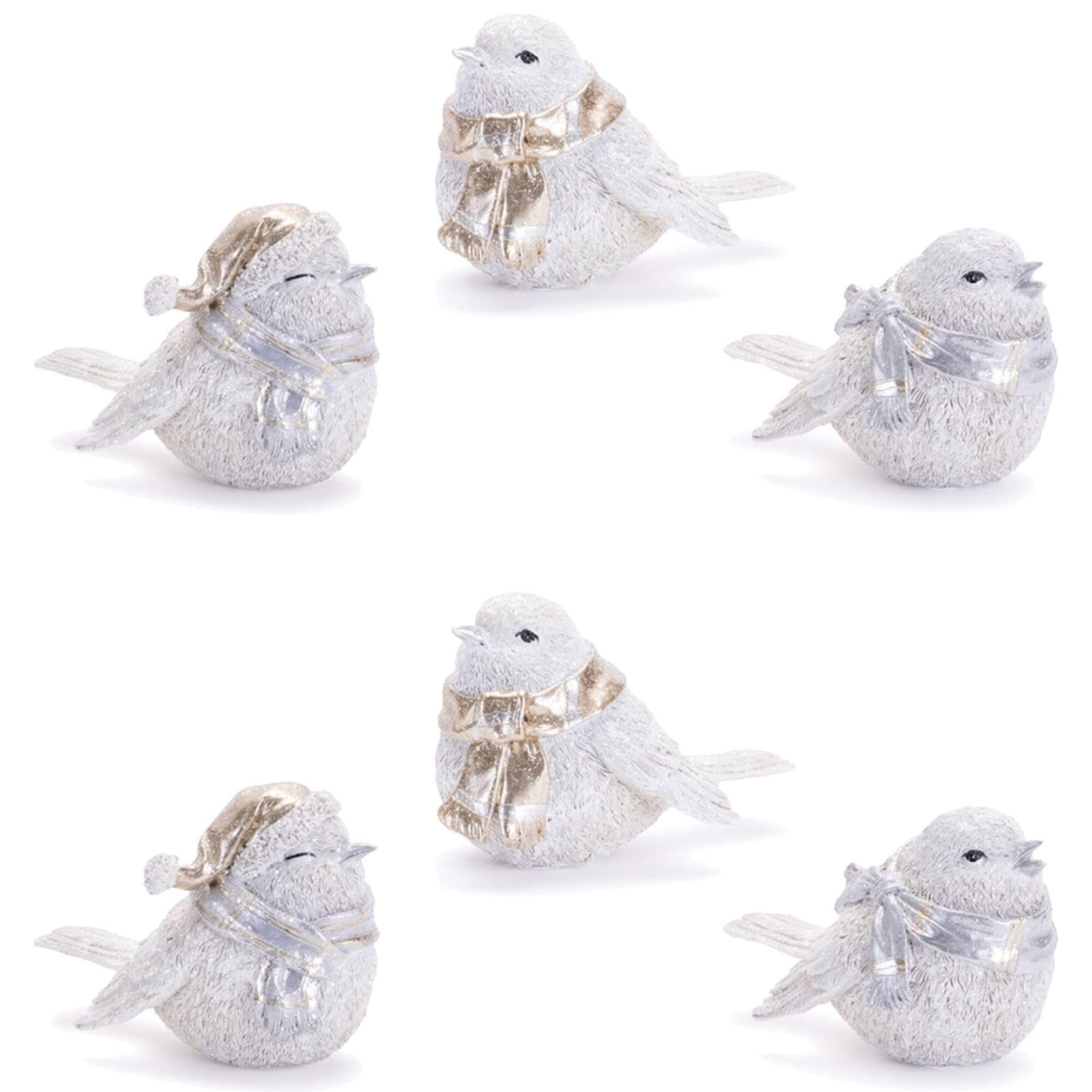 Glittered Winter Bird with Scarf (Set of 6) - 4.5 x 3 x 3.25 / 4.5