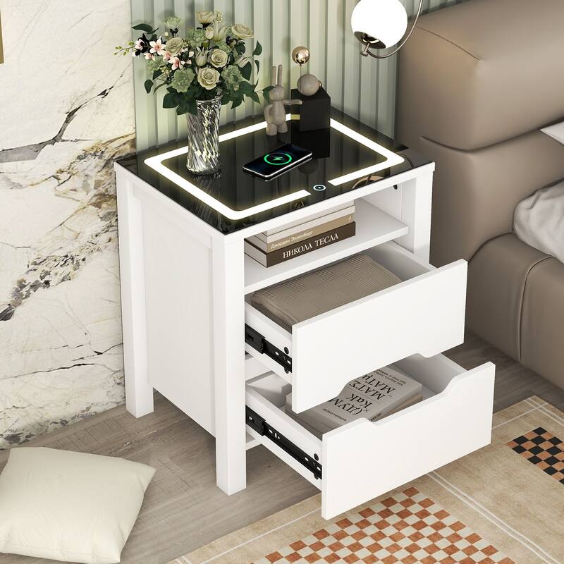Multifunctional Storage Nightstand,Wireless Charging