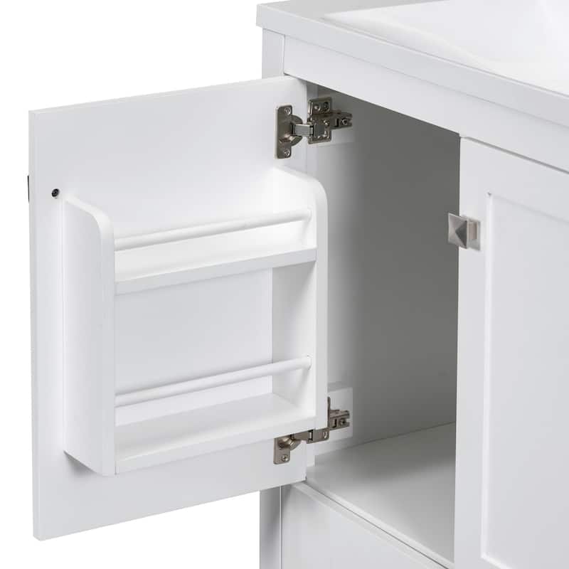 30" White Bathroom Vanity with Single Sink, 2 Doors, and Drawer