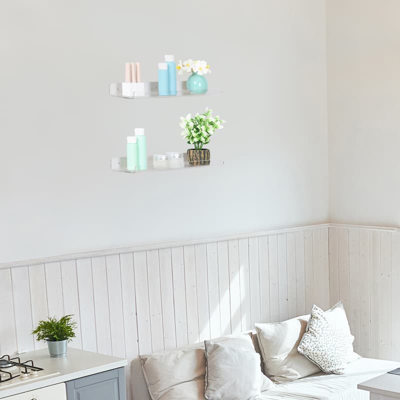 Acrylic Floating Shelves for Wall Mounted, Clear Acrylic Shelves for Bedroom Living Room and Kitchen Wall Display Shelf Clear