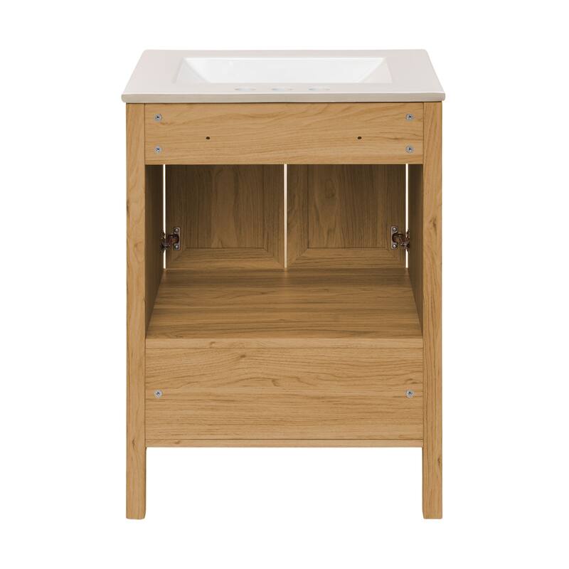 Chteau 24 In. Natural Oak Bathroom Vanity With White, 3-Hole Ceramic Sink Top