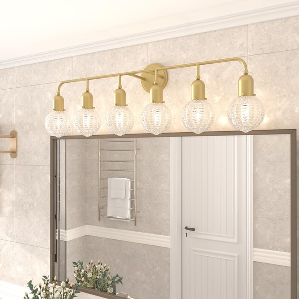 slide 2 of 10, Modern Glam 6-light Bathroom Vanity Light with Crystal Shade - 44 inches