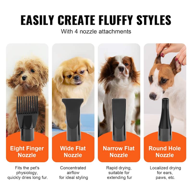 Dog Dryer Pet Hair Dryer with 4 Nozzles and Extendable Hose - 2000W/2.7HP