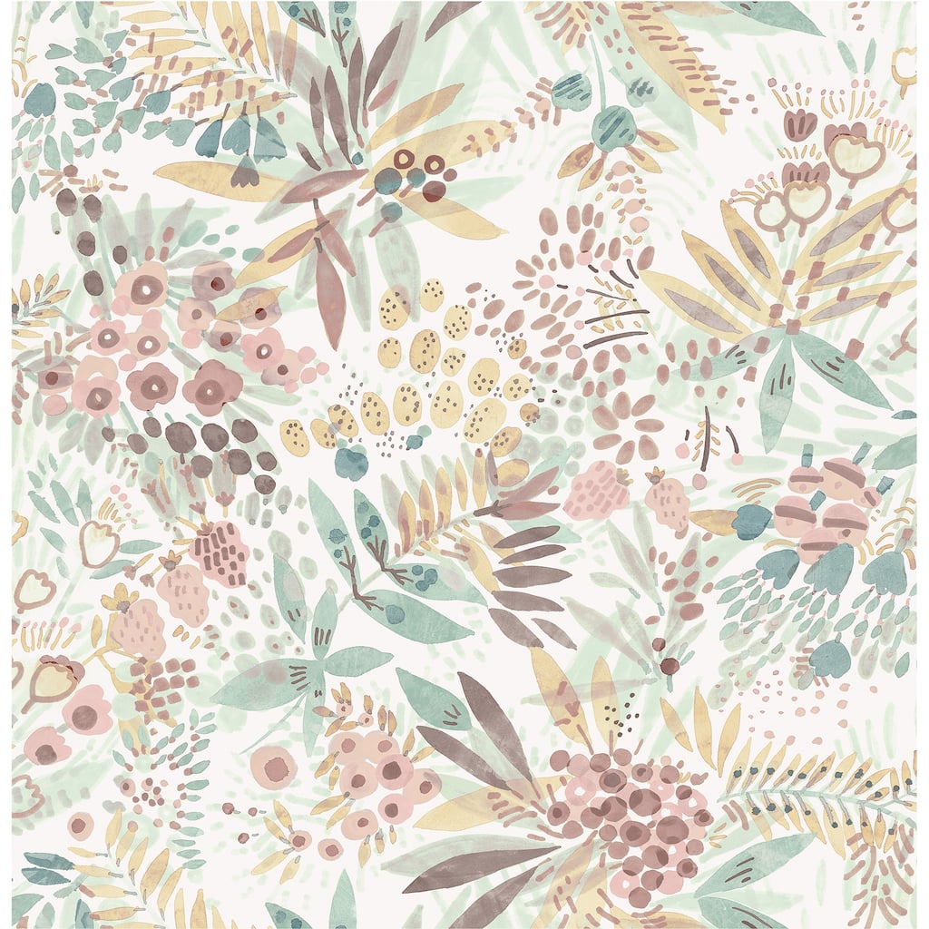 NuWallpaper Teal Peach Naupaka Peel & Stick Vinyl Wallpaper - 216in x 20.5in x 0.025in