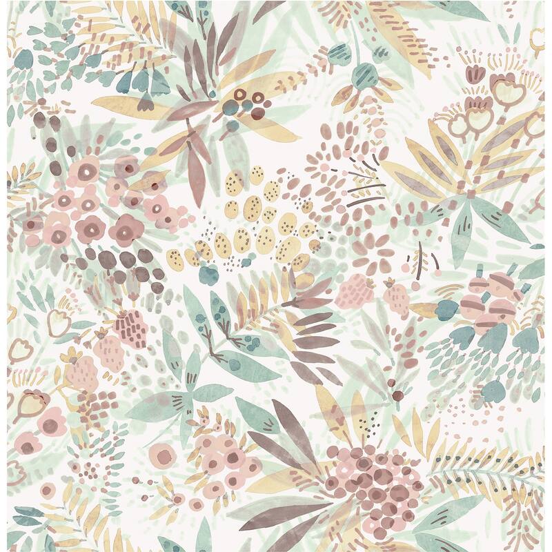 NuWallpaper Teal Peach Naupaka Peel & Stick Vinyl Wallpaper - 216in x 20.5in x 0.025in