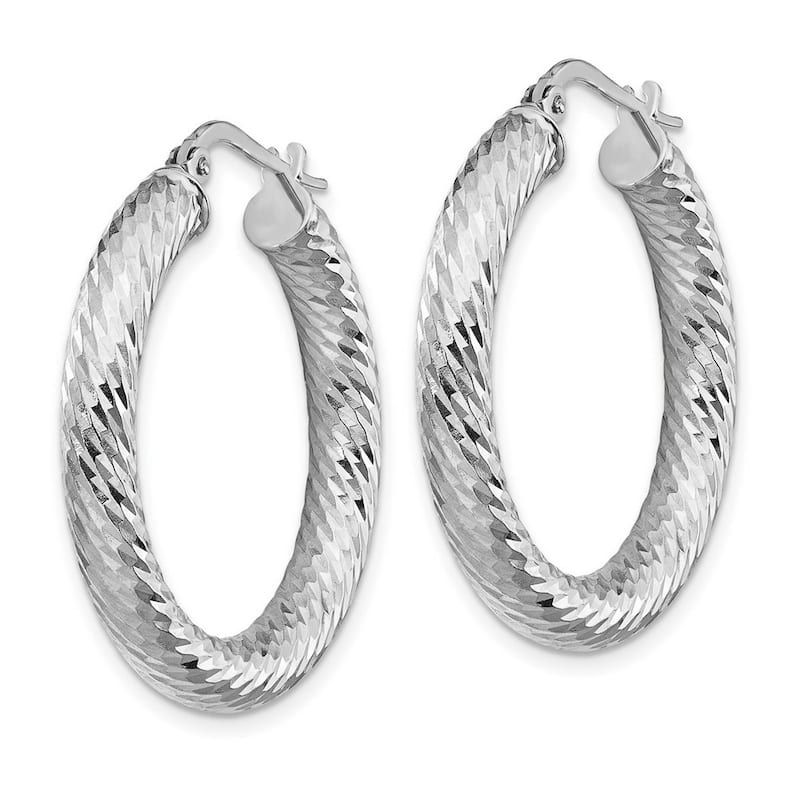 Curata 14k White Gold Sparkle Cut Round Hoop Earrings - 29.25x28.25mm