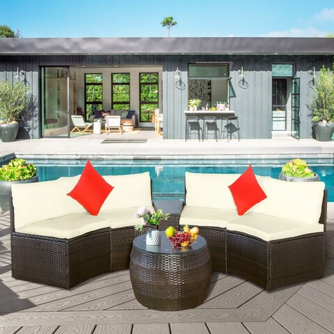 Patio Furniture Sets, Outdoor Half-Moon Sectional Furniture Wicker Sofa Set