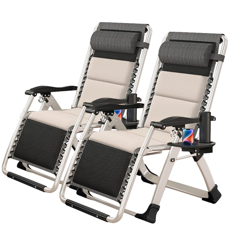 DoCred Zero Gravity Chair Lawn Lounger Chair with Pillow 2pcs - White