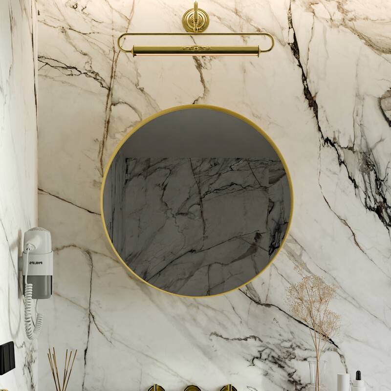 23.6" Round Metal Medicine Cabinet with Mirror & Adjustable Shelves, Black