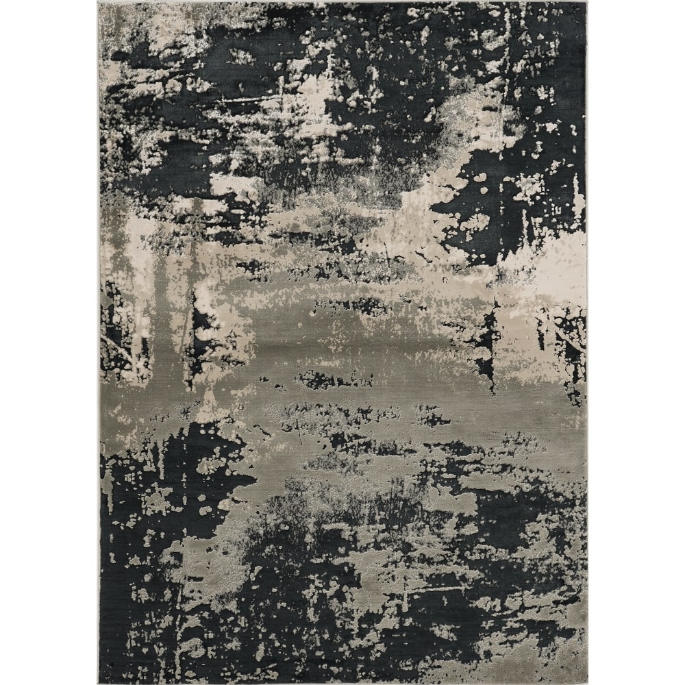 Strick & Bolton Anja Silver/ Charcoal Abstract Area Rug