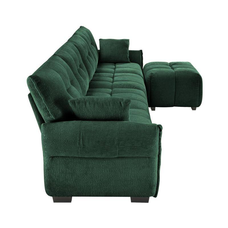 141.7" Chenille Four Seater Upholstered Sofa with Footstool