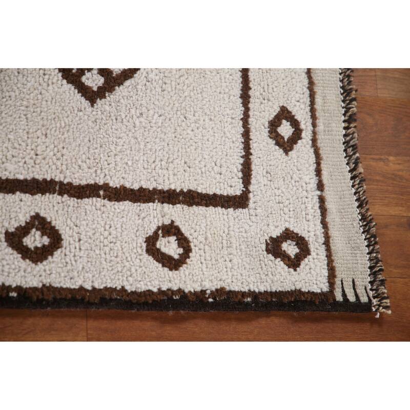 Geometric Beige Anatolian Turkish Runner Rug Handmade Wool Carpet - 2'8"x 12'11"
