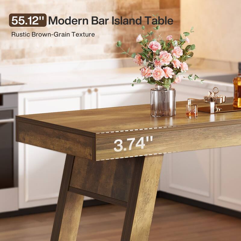 55'' Bar Table Rectangular Home Bar Unit with Stable Trestle Legs