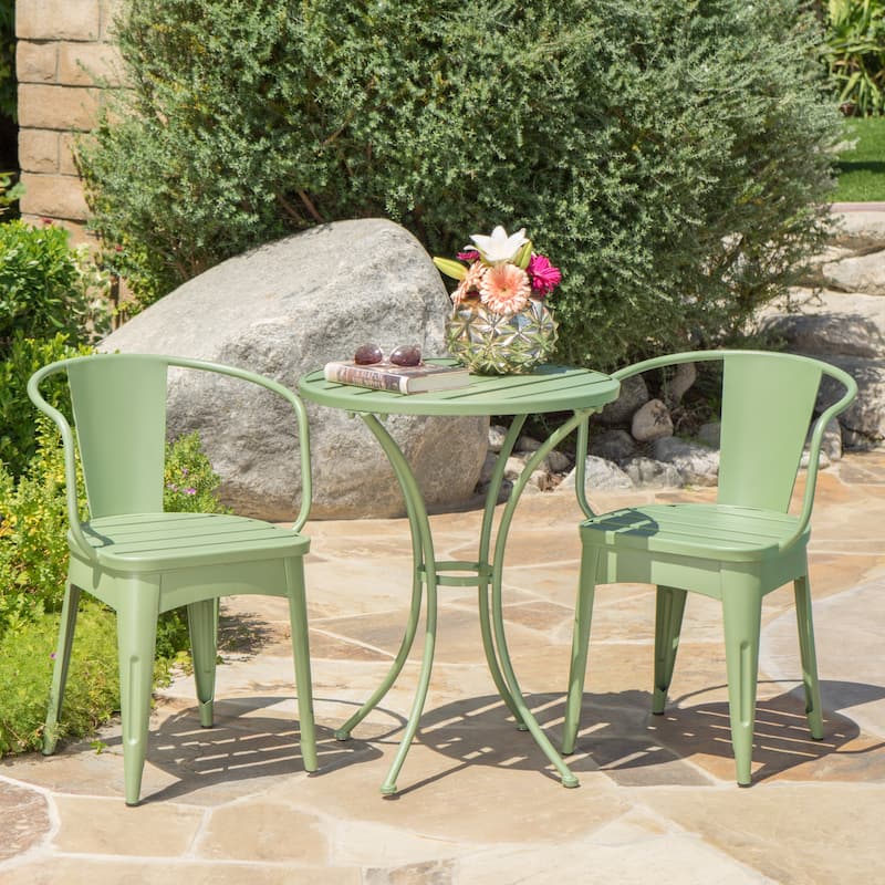 Roomfitters 3-Piece Metal Bistro Set, Outdoor Patio Table and Chairs for Garden, Balcony or Deck - Green