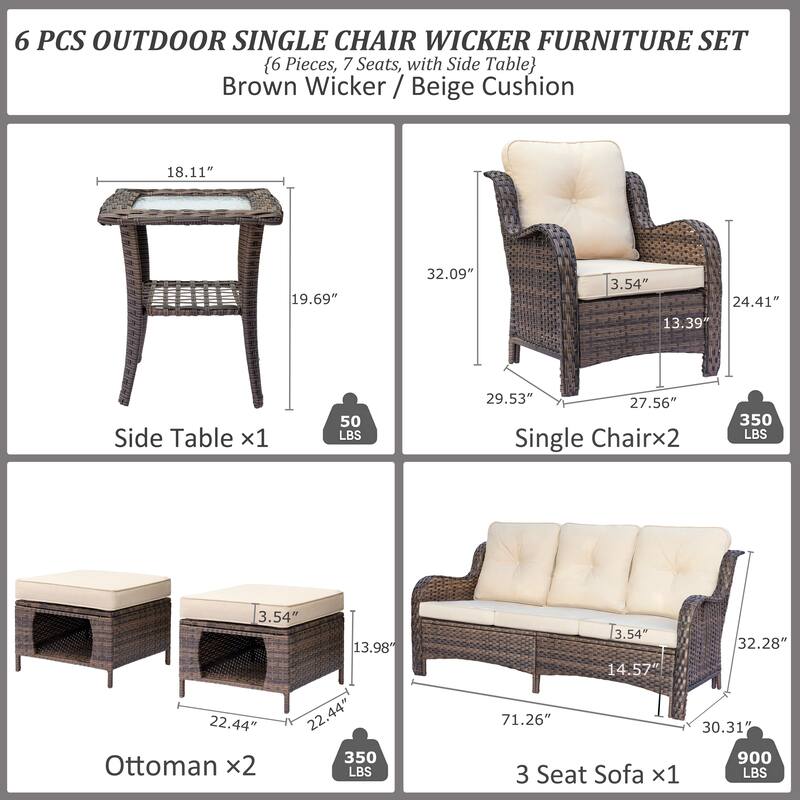 Outdoor Brown Wicker Patio Furniture Seating Sets with Beige Cushions