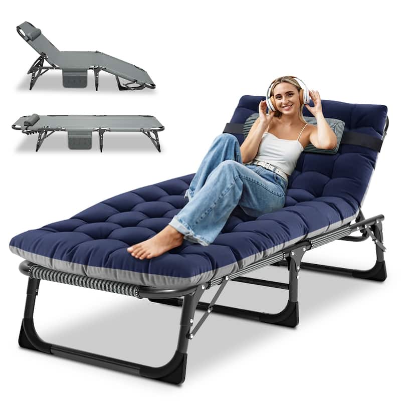 DoCred Camping Cot, Adjustable Reclining Folding Patio Chair Lounge - 75.2"x26.8"x11.8" - Blue1