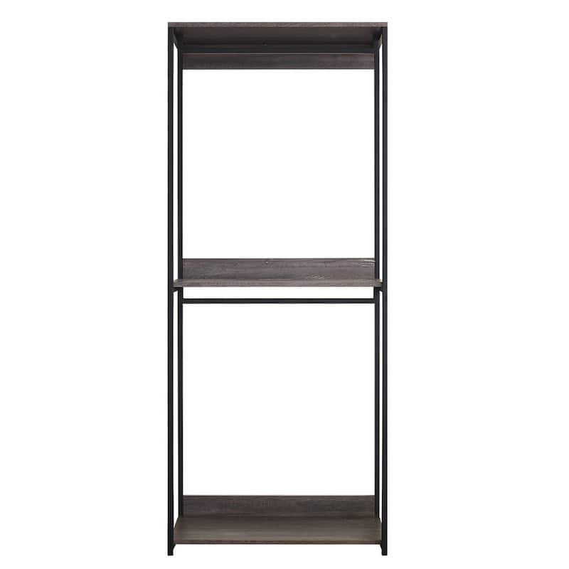 Gin Modular Closet System, 3 Rustic Gray Shelves, 2 Hanging Rods, Black