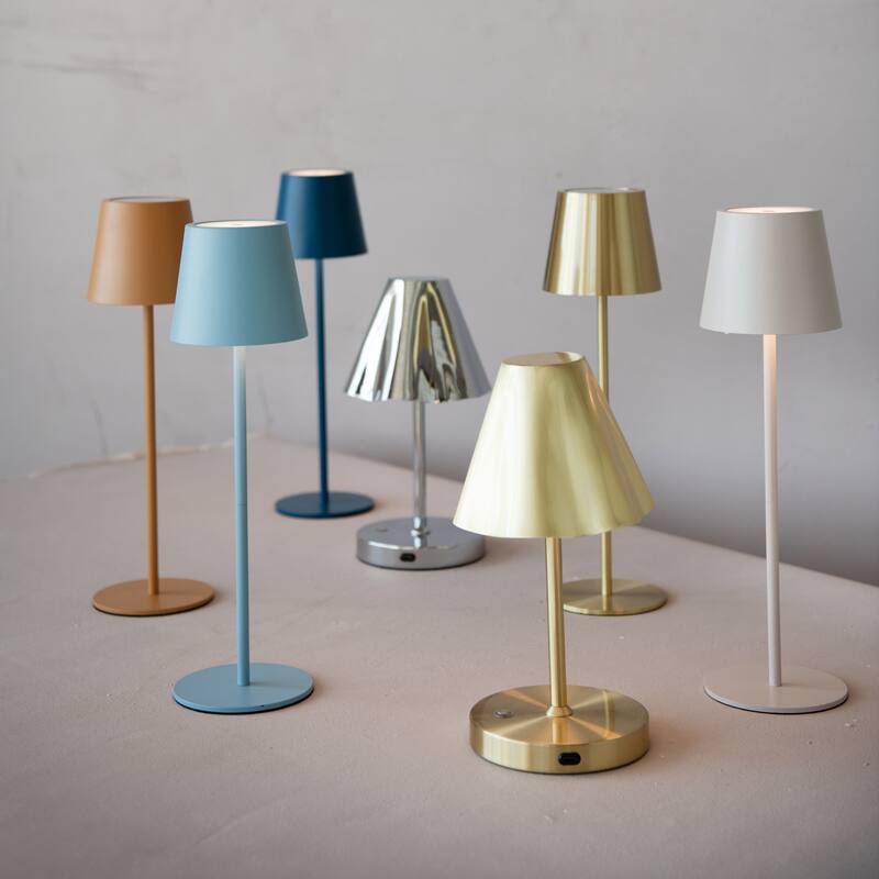 Metal LED Rechargeable Table Lamp with Touch Sensor, Brown - 4.3"L x 4.3"W x 14.5"H