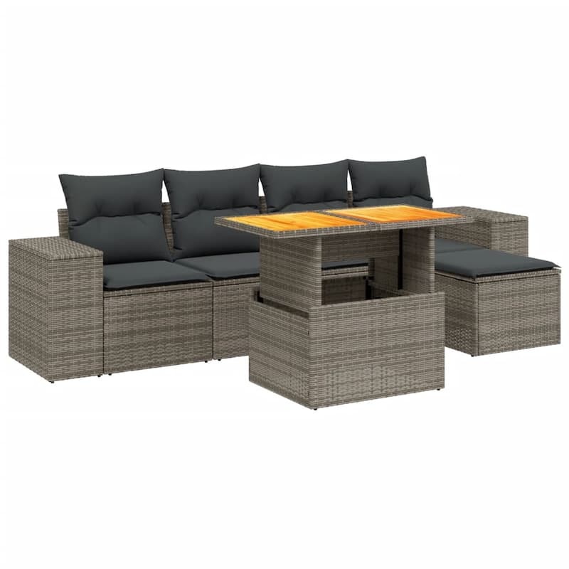 vidaXL Patio Sofa Set with Cushions Outdoor Furniture 6 Piece Poly Rattan - 21.7 x 24.4 x 27.2