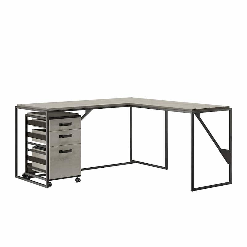 Refinery 62W L Shaped Industrial Desk with Drawers by Bush Furniture