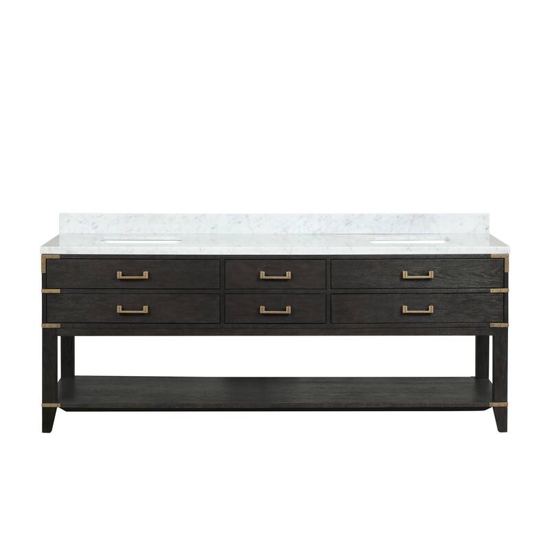 Lexora Norwalk Bath Vanity and Carrara Marble Top - 84 Inch - Black Oak