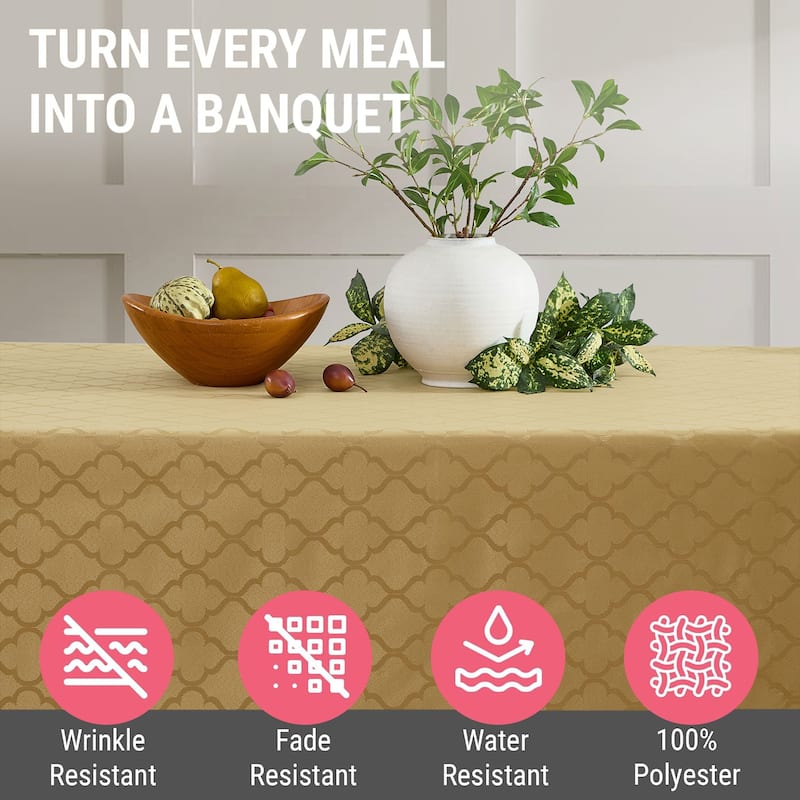HLC.me Modena Lattice Fabric Tablecloth, Jacquard Fabric Table Cloth for Round Rectangle Table Advanced Water & Fade Resistance