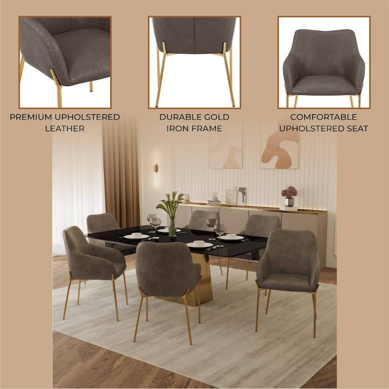 Zaire Upholstered Dining Chair in Velvet/Leather/Boucle with Gold Chrome Iron