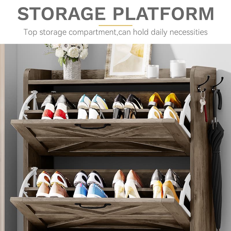 Moasis Farmhouse 3 Flip Shoe Storage Cabinet 16 Pairs Drawers Freestanding Shoe Organizer - 31.4"L x 9.4"W x 53.1"H