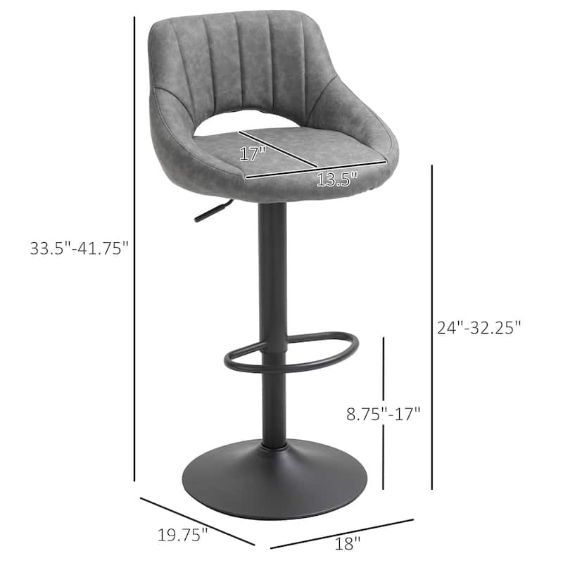 HOMCOM Modern Bar Stools Set of 2 Swivel Bar Height Chairs with Adjustable Height, Round Heavy Metal Base, and Footrest