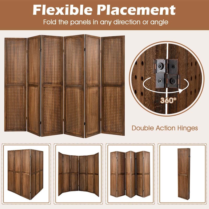 Costway 4/6 Panel Pegboard Display with 360° Metal Hinges Solid Wood