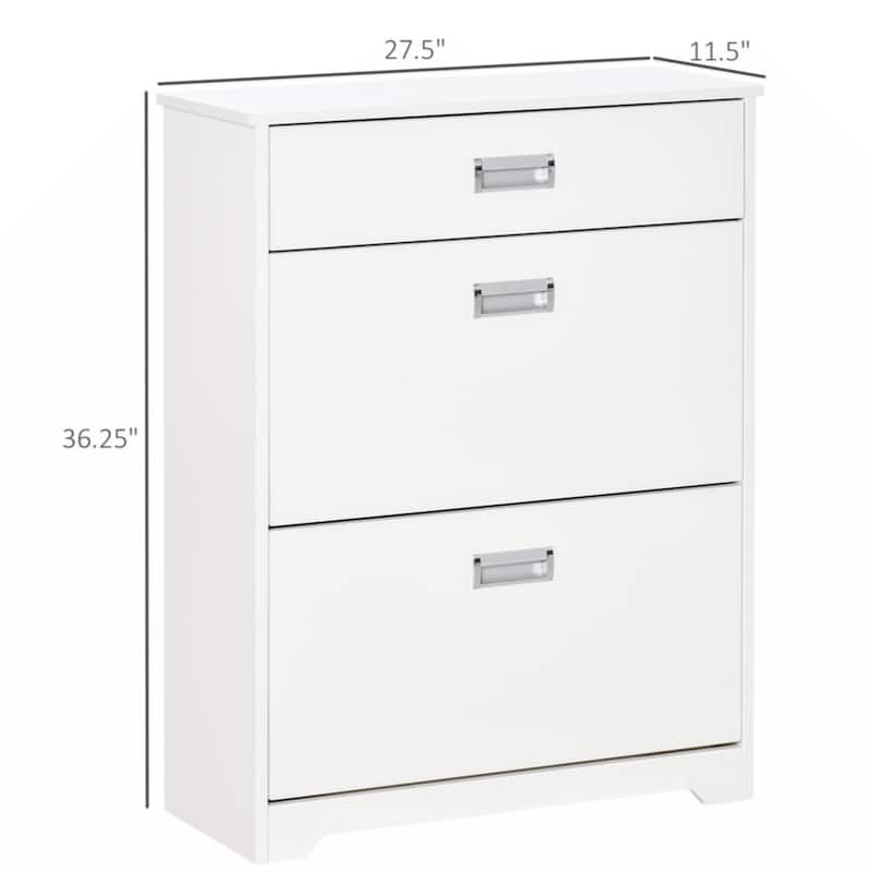 3-Drawer Shoe Cabinet Modern Storage Rack with 2 Flip Doors White