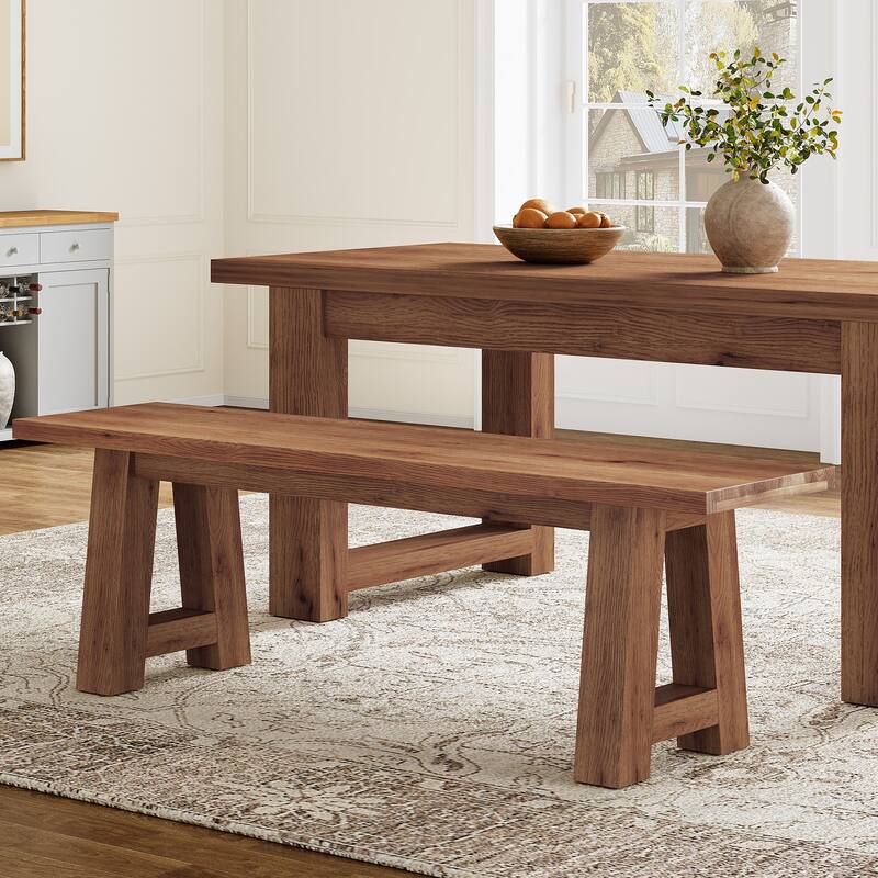 55.12 Inch Solid Wood Dining Bench with A-Shaped Legs
