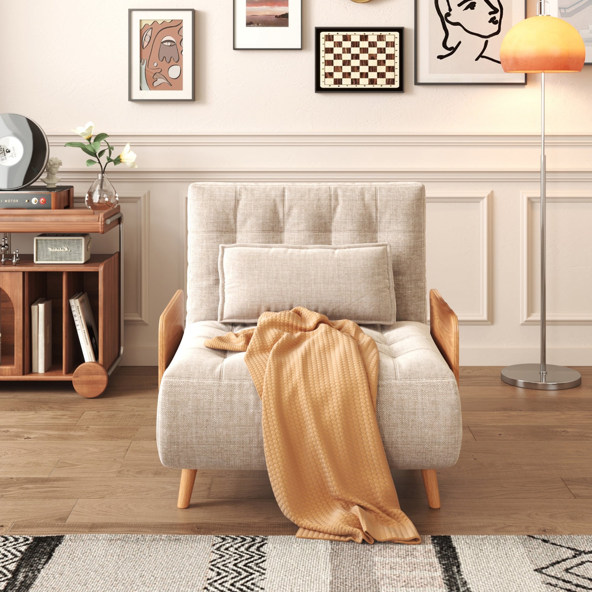 JASIWAY Modern Upholstered Sofa Bed, Beige